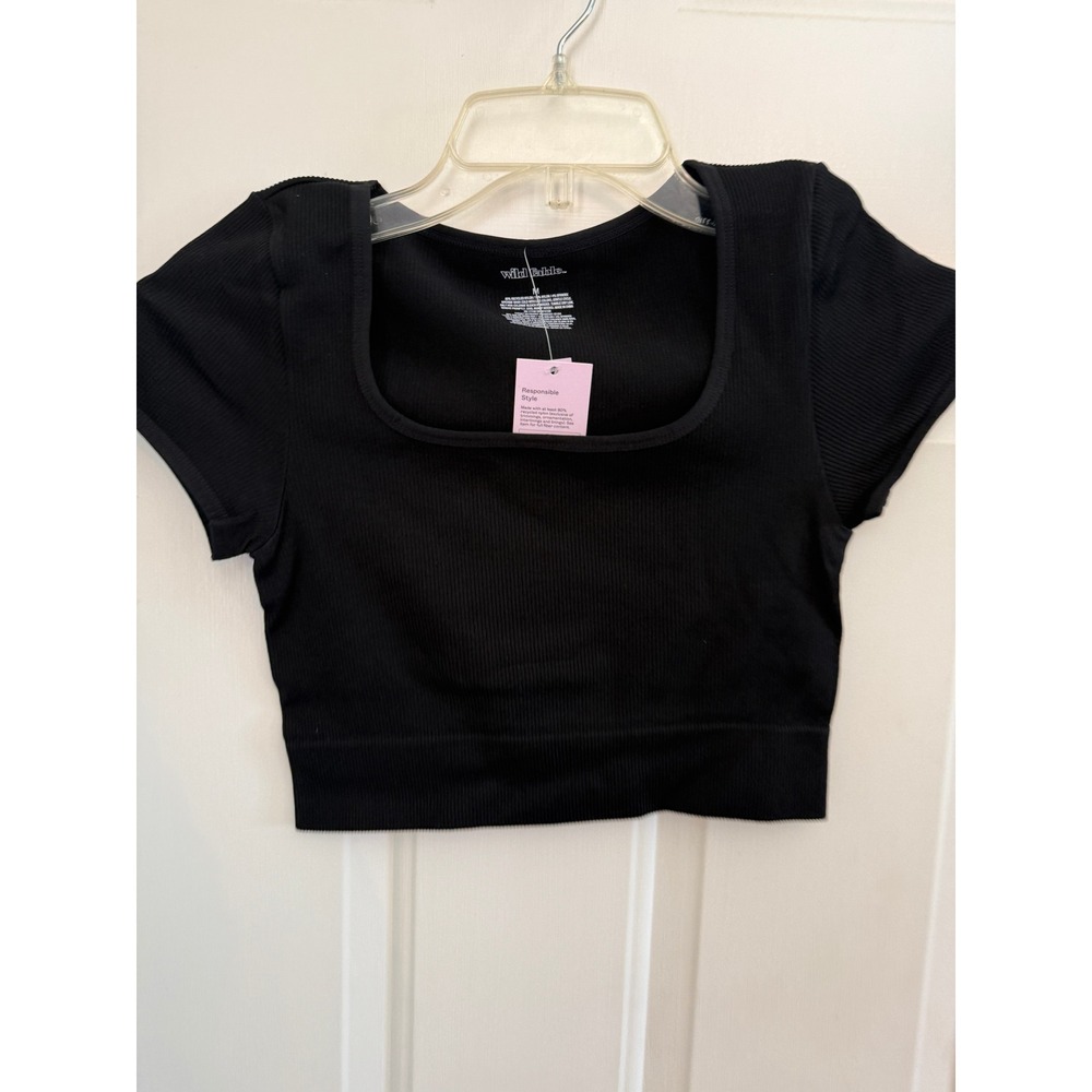Wild Fable Black Seamless Ribbed Square Neck Crop Top Medium NWT